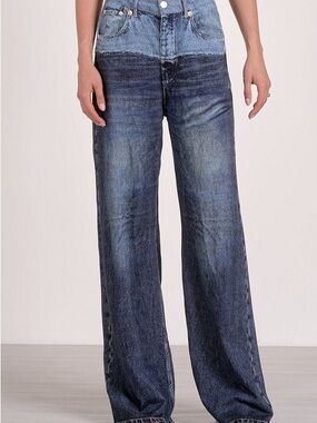 Sweat pant Jeans Wide Leg Two-Tone Blue Women's